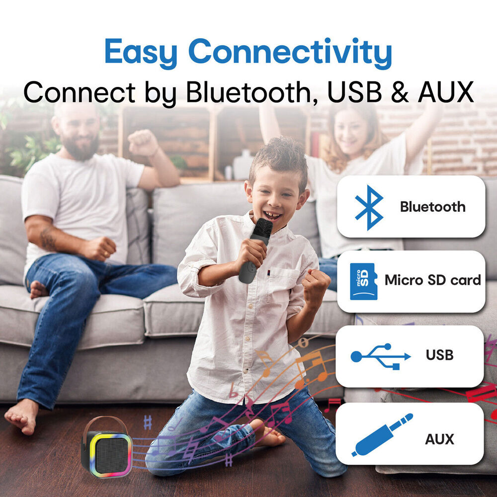 Laser Mini Karaoke Speaker with 2 Wireless Mics Remote Control Black