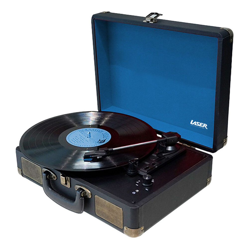 Laser Suitcase Turntable Bluetooth with Built-in Speakers Black