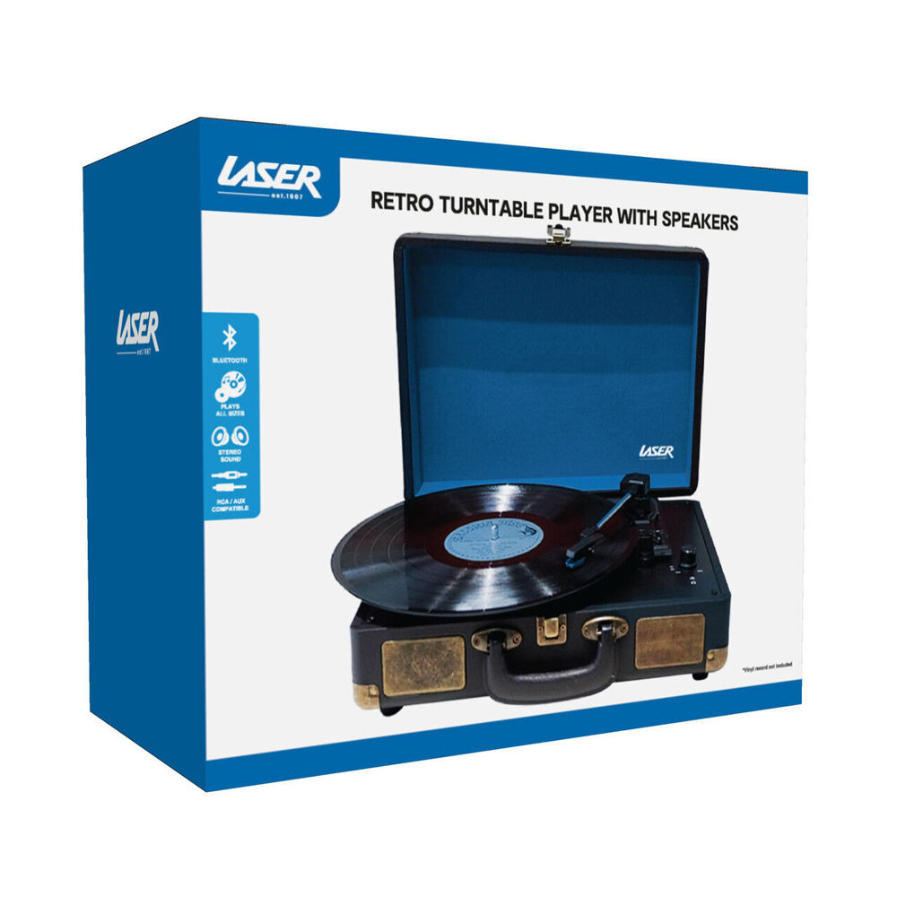 Laser Suitcase Turntable Bluetooth with Built-in Speakers Black