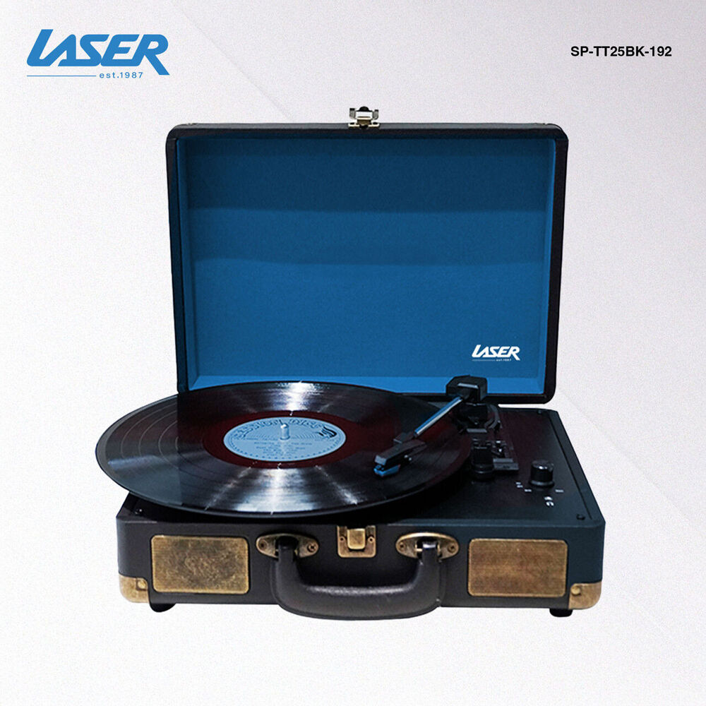 Laser Suitcase Turntable Bluetooth with Built-in Speakers Black