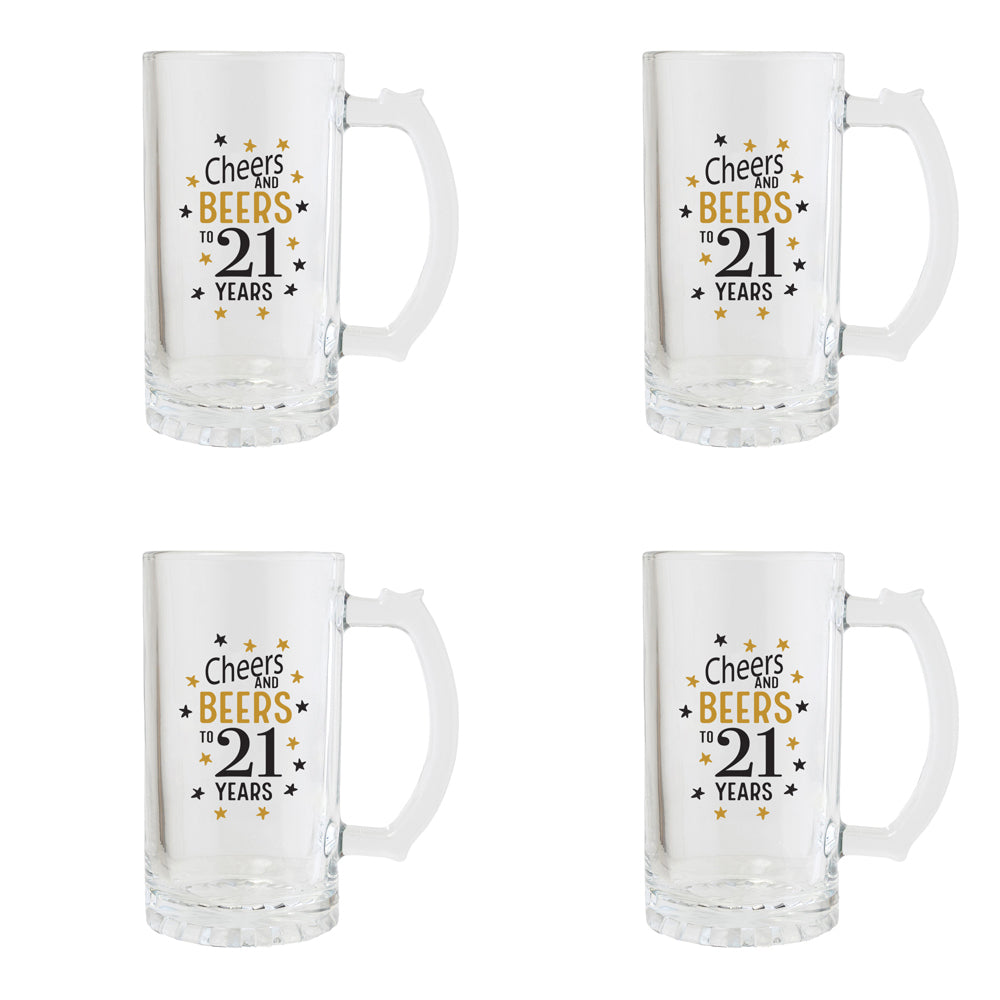 4PK Splosh Sip Celebration 21st Birthday Beer Glass 470ml - Clear