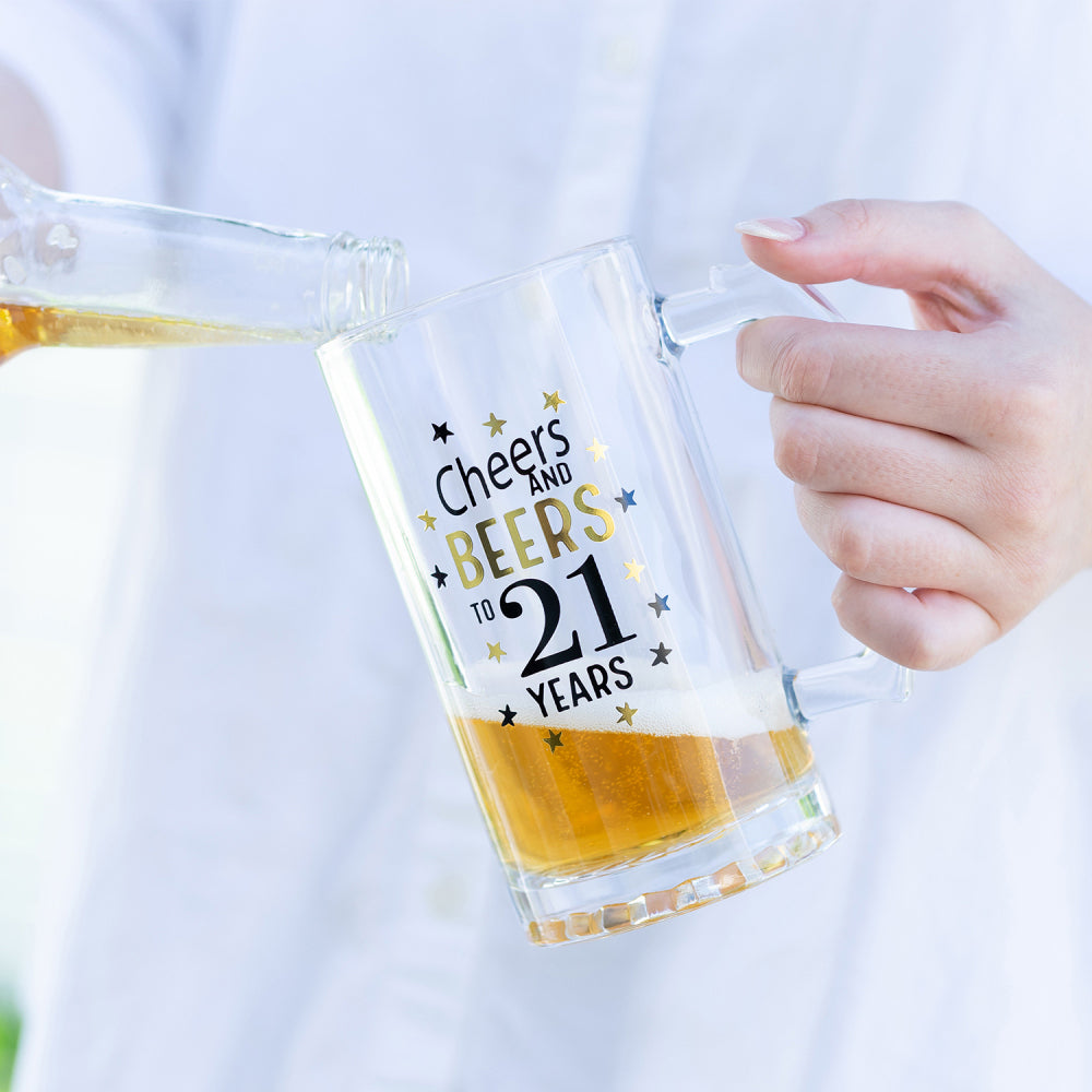 4PK Splosh Sip Celebration 21st Birthday Beer Glass 470ml - Clear