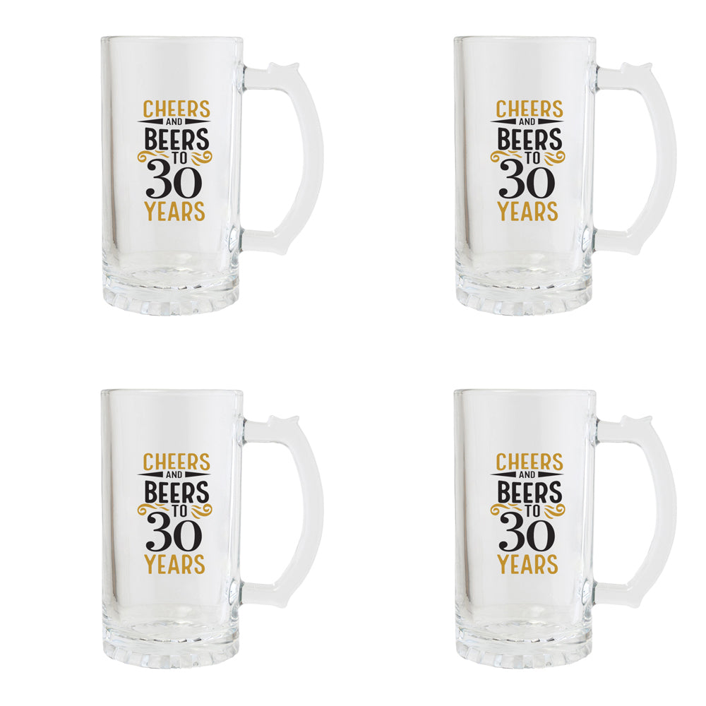 4PK Splosh Sip Celebration 30th Birthday Beer Glass 470ml - Clear