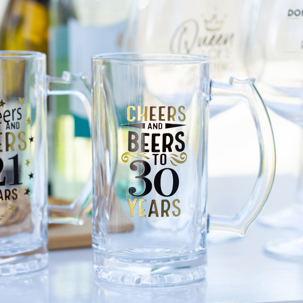 4PK Splosh Sip Celebration 30th Birthday Beer Glass 470ml - Clear