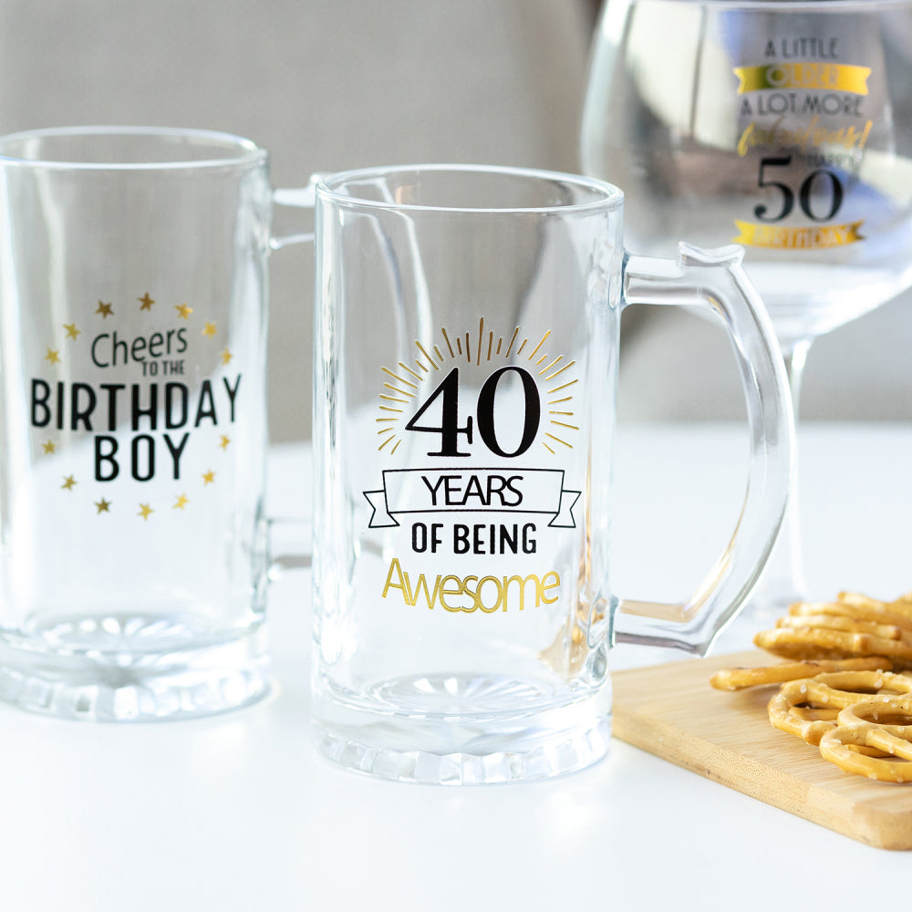 4PK Splosh Sip Celebration 40th Birthday Beer Glass 470ml - Clear