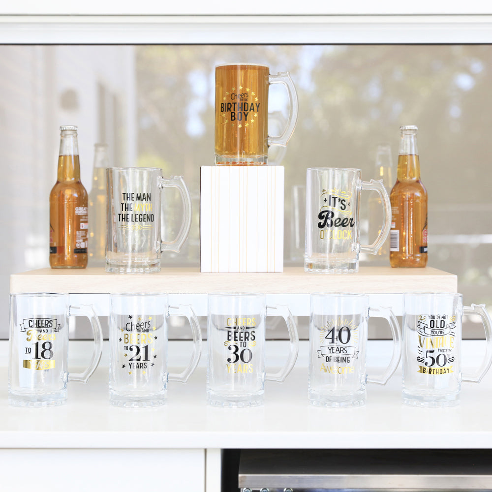 4PK Splosh Sip Celebration 40th Birthday Beer Glass 470ml - Clear