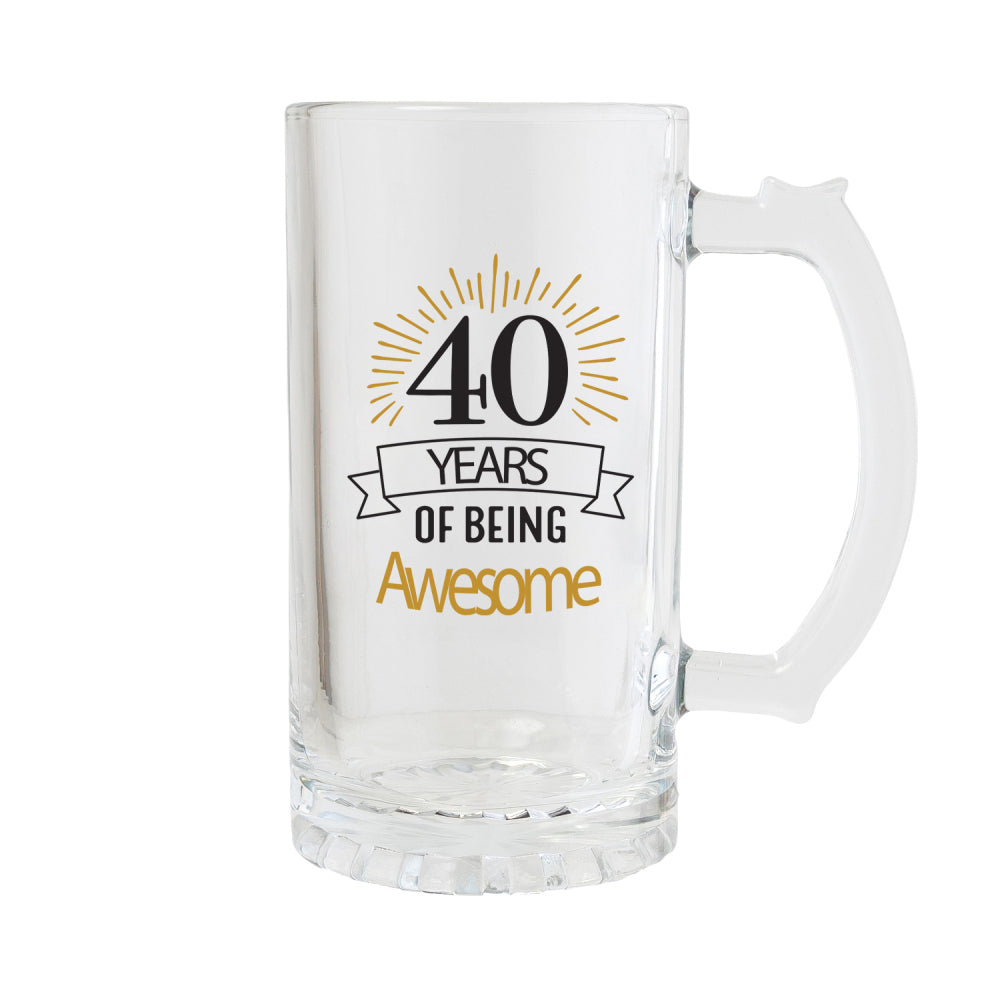 4PK Splosh Sip Celebration 40th Birthday Beer Glass 470ml - Clear