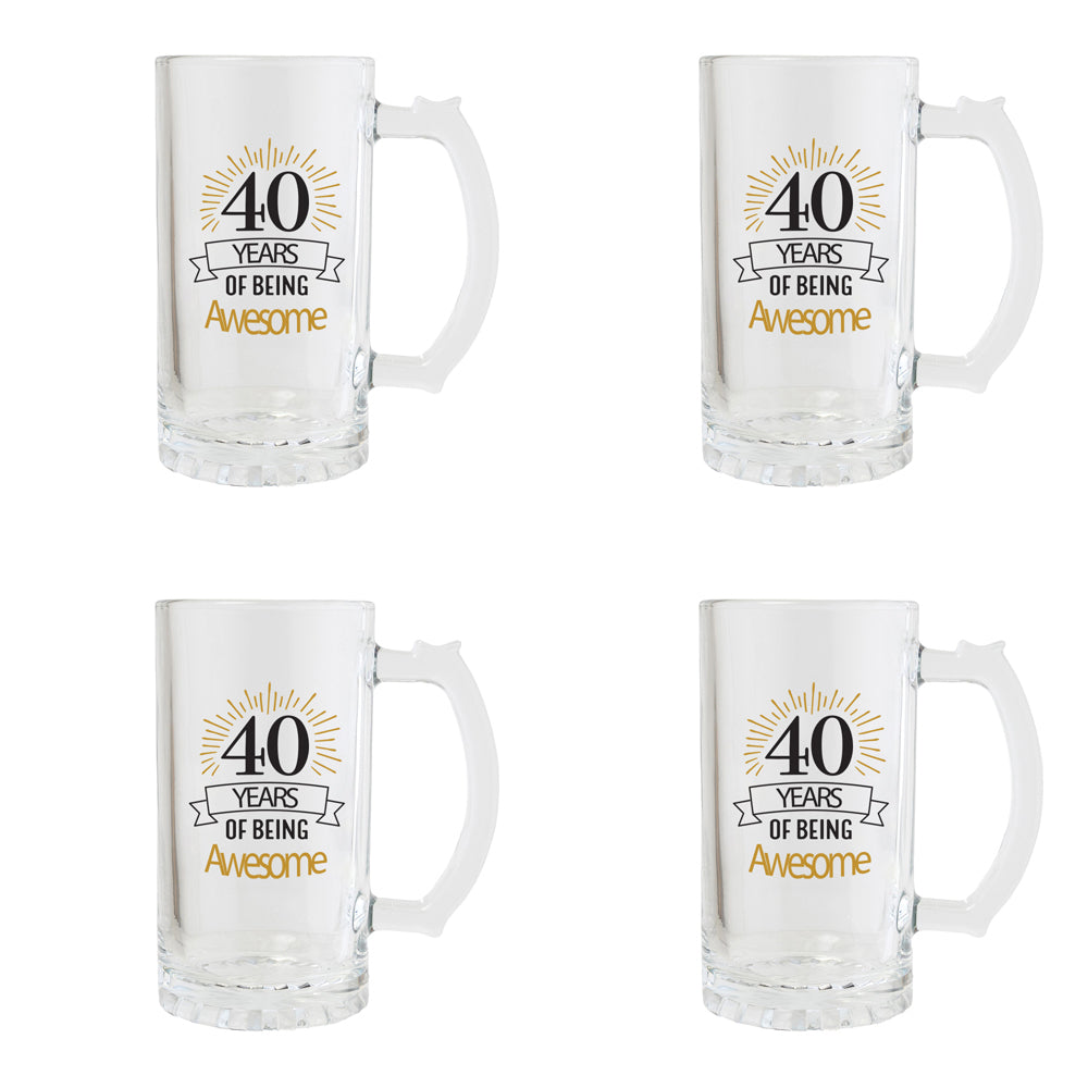 4PK Splosh Sip Celebration 40th Birthday Beer Glass 470ml - Clear