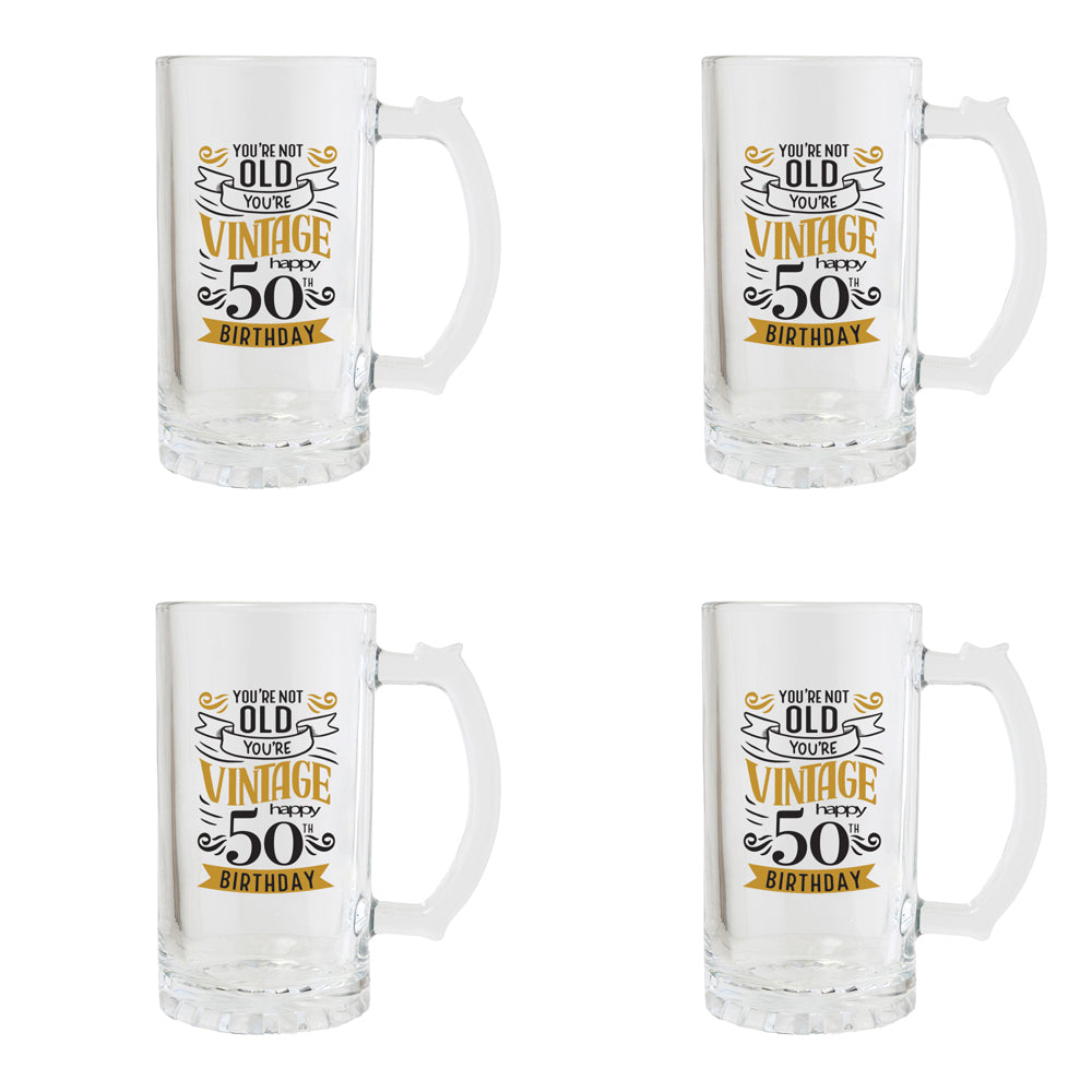4PK Splosh Sip Celebration 50th Birthday Beer Glass 470ml - Clear