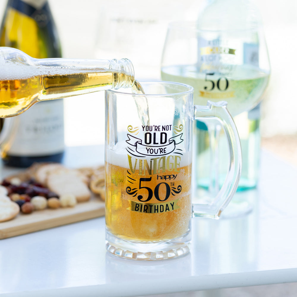 4PK Splosh Sip Celebration 50th Birthday Beer Glass 470ml - Clear