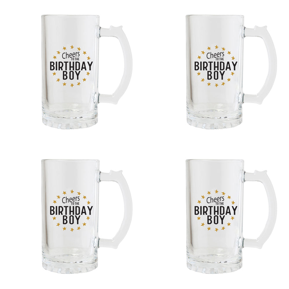 4PK Splosh Sip Celebration Birthday Boy Beer Glass 470ml - Clear