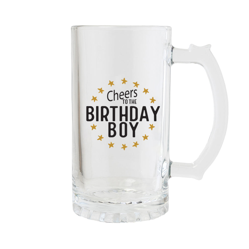 4PK Splosh Sip Celebration Birthday Boy Beer Glass 470ml - Clear