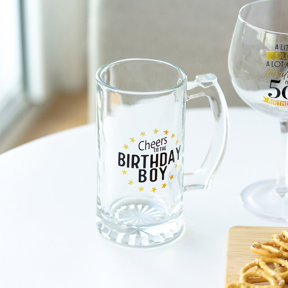 4PK Splosh Sip Celebration Birthday Boy Beer Glass 470ml - Clear