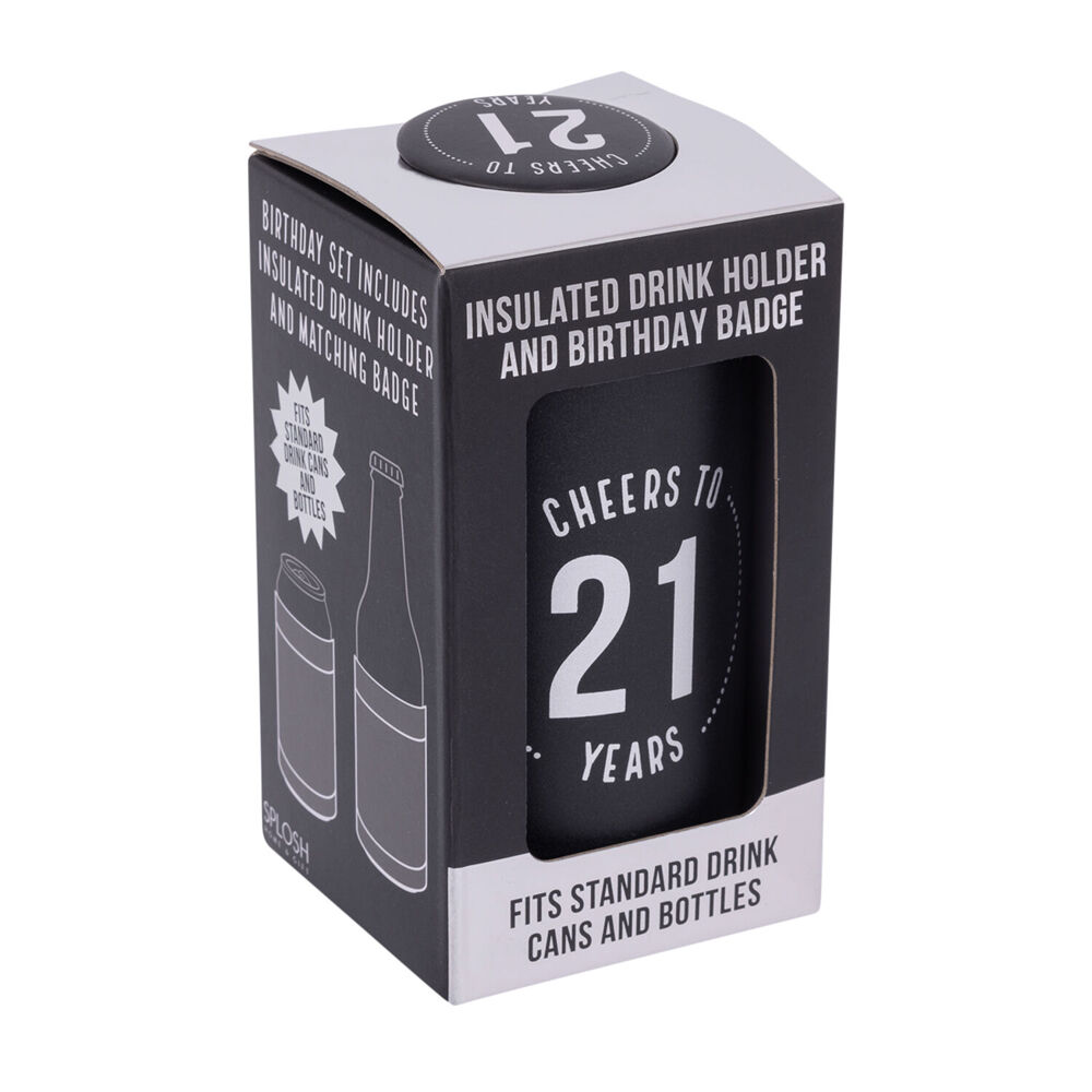 Splosh Celebration 21st Insulated Drink Cooler 8x13.5cm - Black