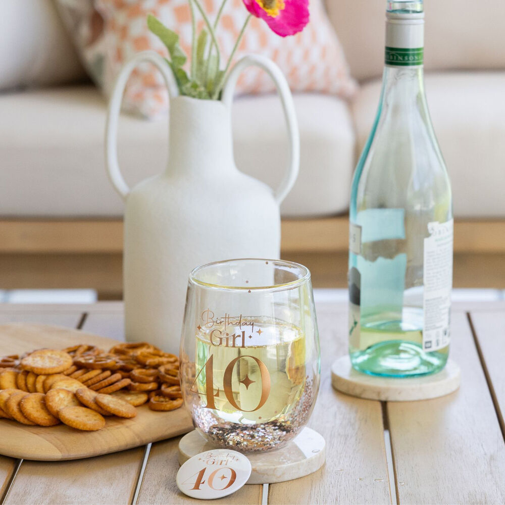 Splosh Celebration 40th Glitter Stemless Glass & Badge Set 10x12cm