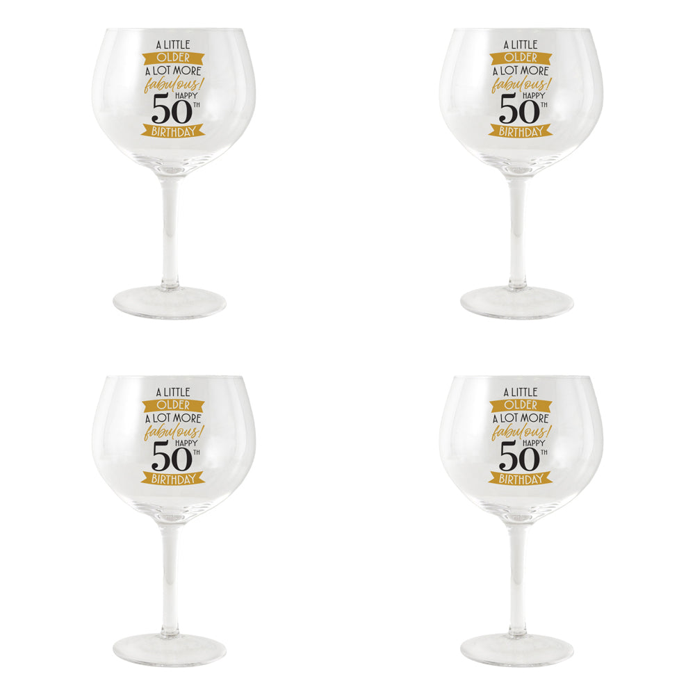 4PK Splosh Sip Celebration 50th Balloon Glass 675ml - Clear