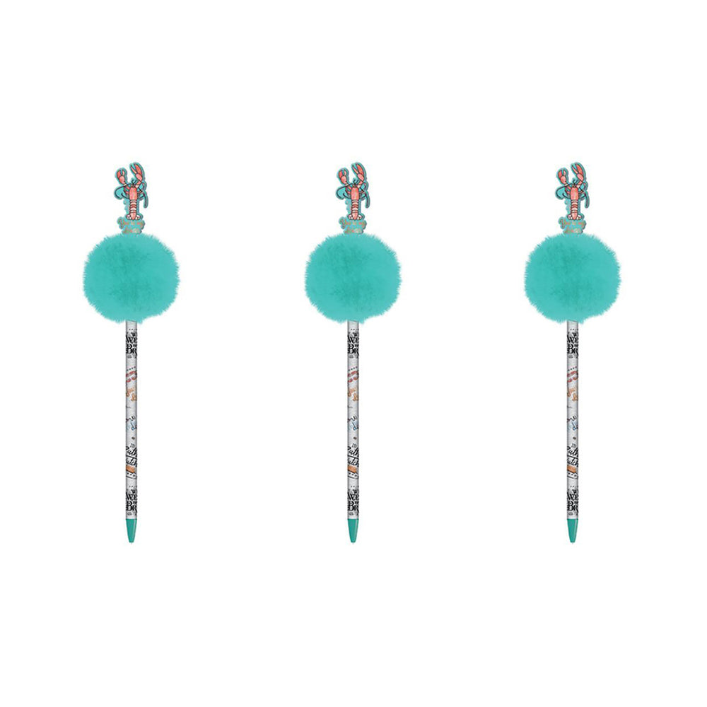 3PK Friends Branded Marl Blue Coloured Novelty Pom Pom Pen