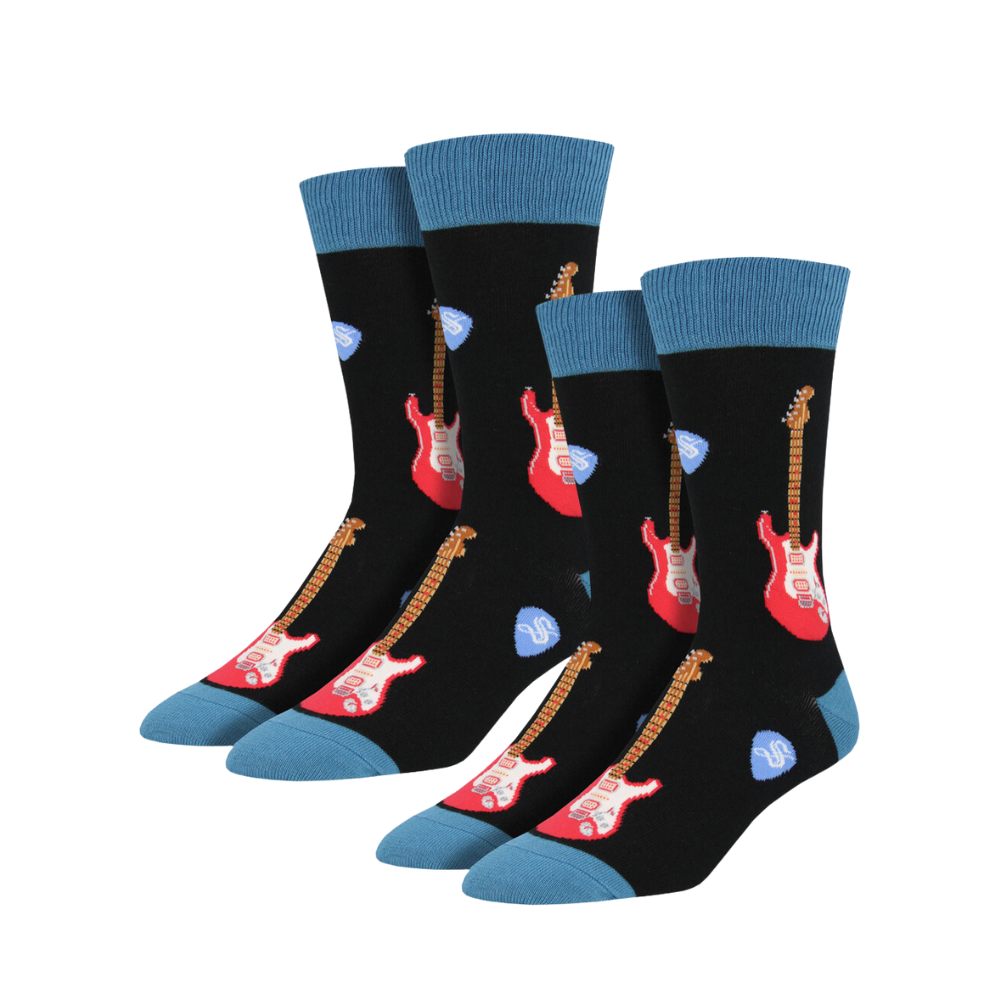 2PK Socksmith Mens Novelty Comfort Socks Electric Guitars Black One Size