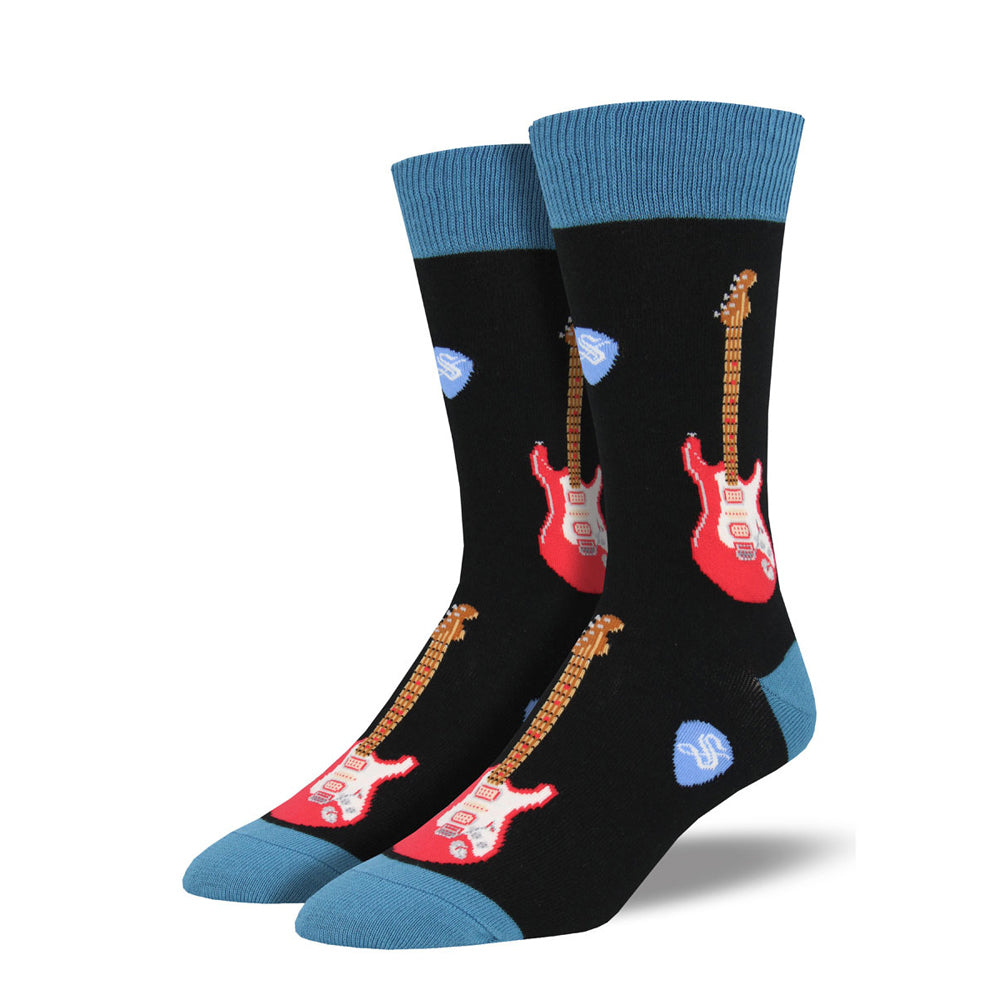 2PK Socksmith Mens Novelty Comfort Socks Electric Guitars Black One Size