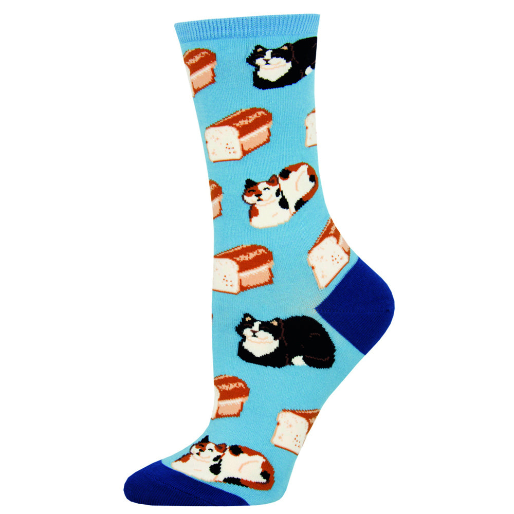 3PK Socksmith Ladies Novelty Socks Cat Loaf Blue One Size
