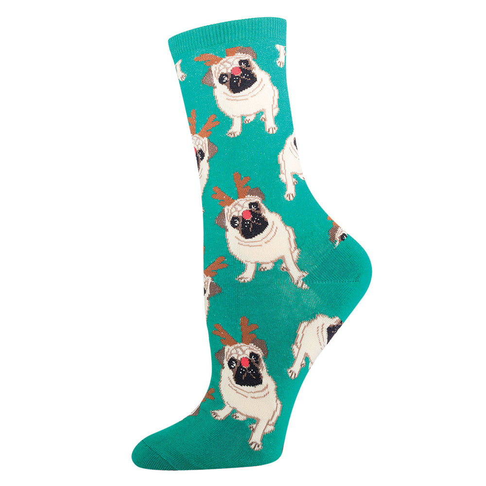 3PK Socksmith Ladies Novelty Socks Pug Antler Green One Size