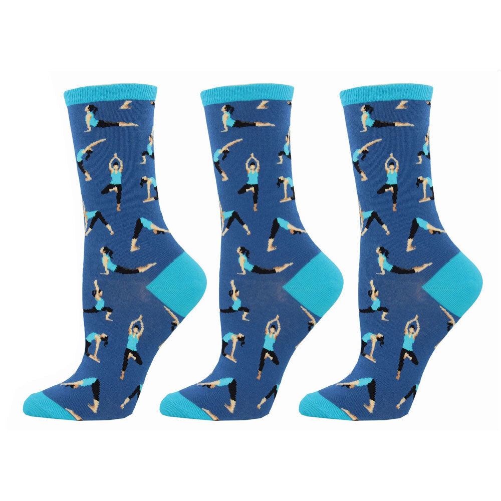 3PK Socksmith Ladies Novelty Socks Yoga People Blueberry One Size