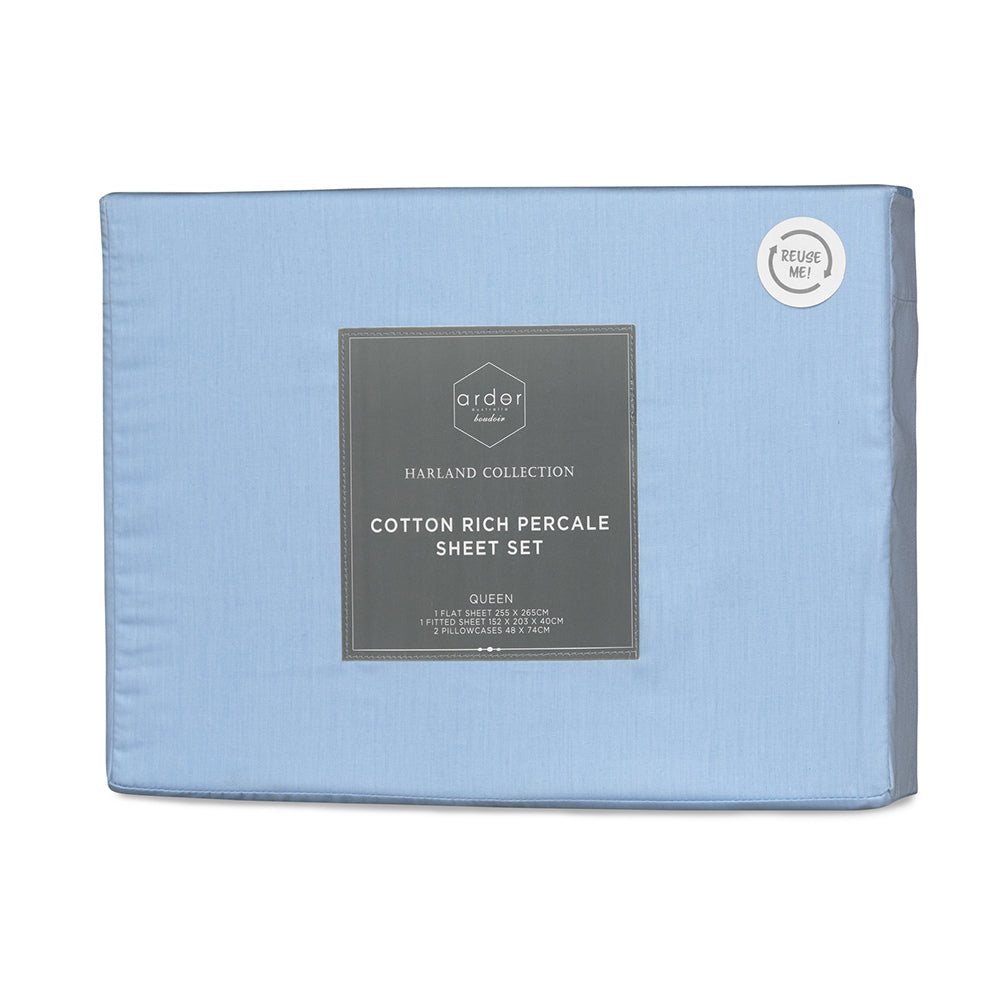 Ardor Boudoir Queen Bed 225TC Cotton Rich Sheet Set Light Blue