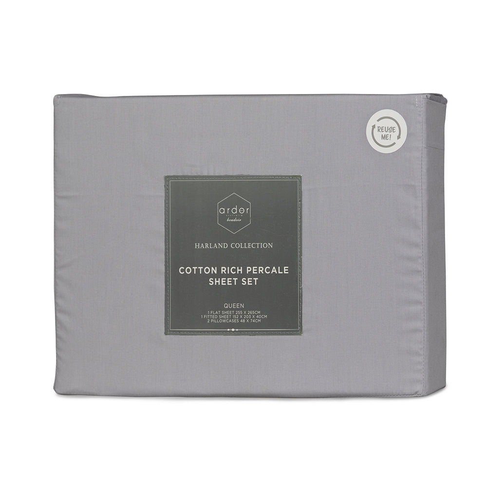 Ardor Boudoir Queen Bed 225TC Cotton Rich Sheet Set Silver