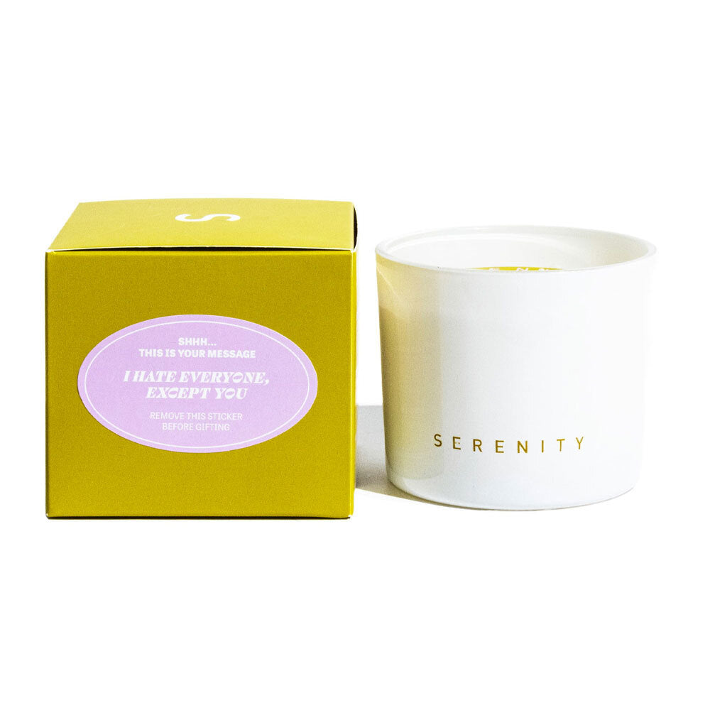 2PK Serenity Hidden Message I Hate Everyone Candle - Waterlily & Moss 250g