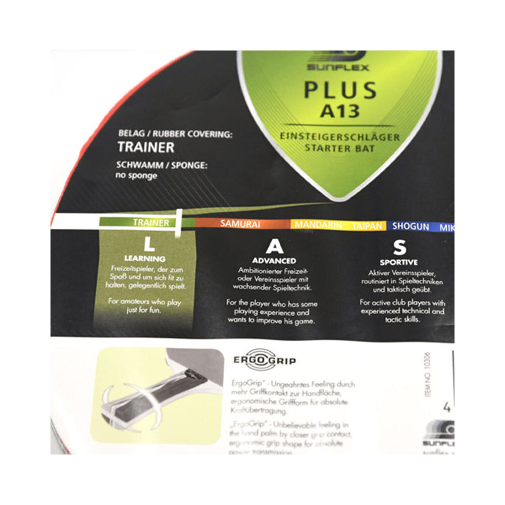 4PK Sunflex Plus A13 Model Table Tennis Bat/Paddle for Starters No Sponge Pips In