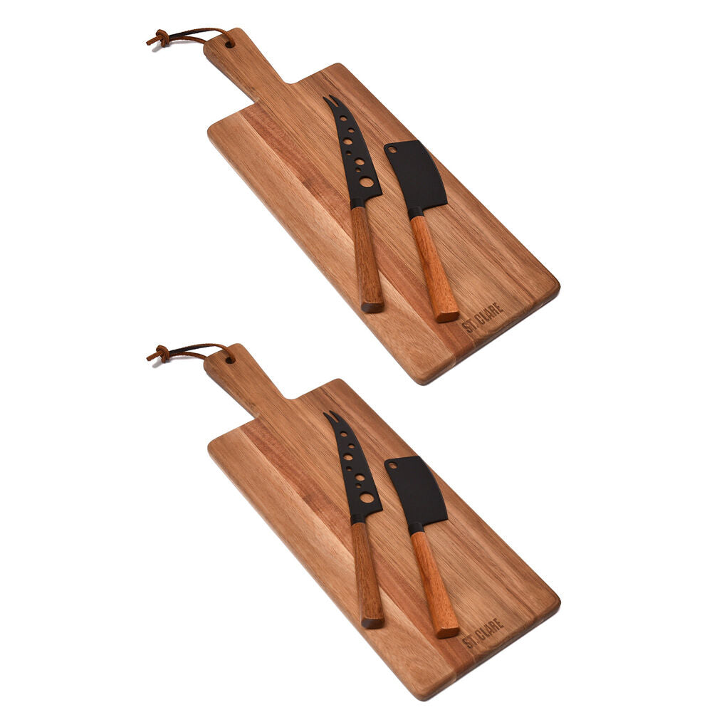 2x 3pc St. Claire Cheese Board Set Food Preparation Wooden