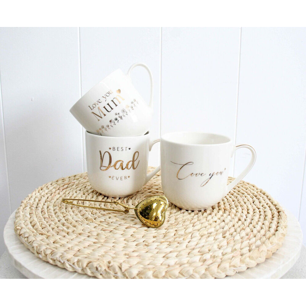 2PK LVD New Bone China Dad Gift Mug Drinking Cup 9.5x5x9.5cm White/Gold