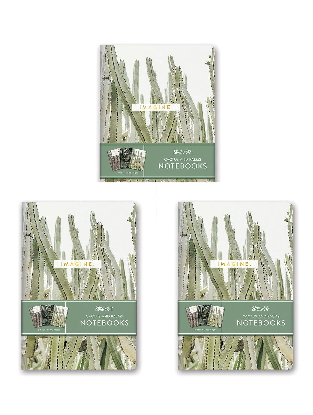 3x 3pc Studio Oh Notebook Journals Writing Stationery 80Pgs/Each Cactus/Palms