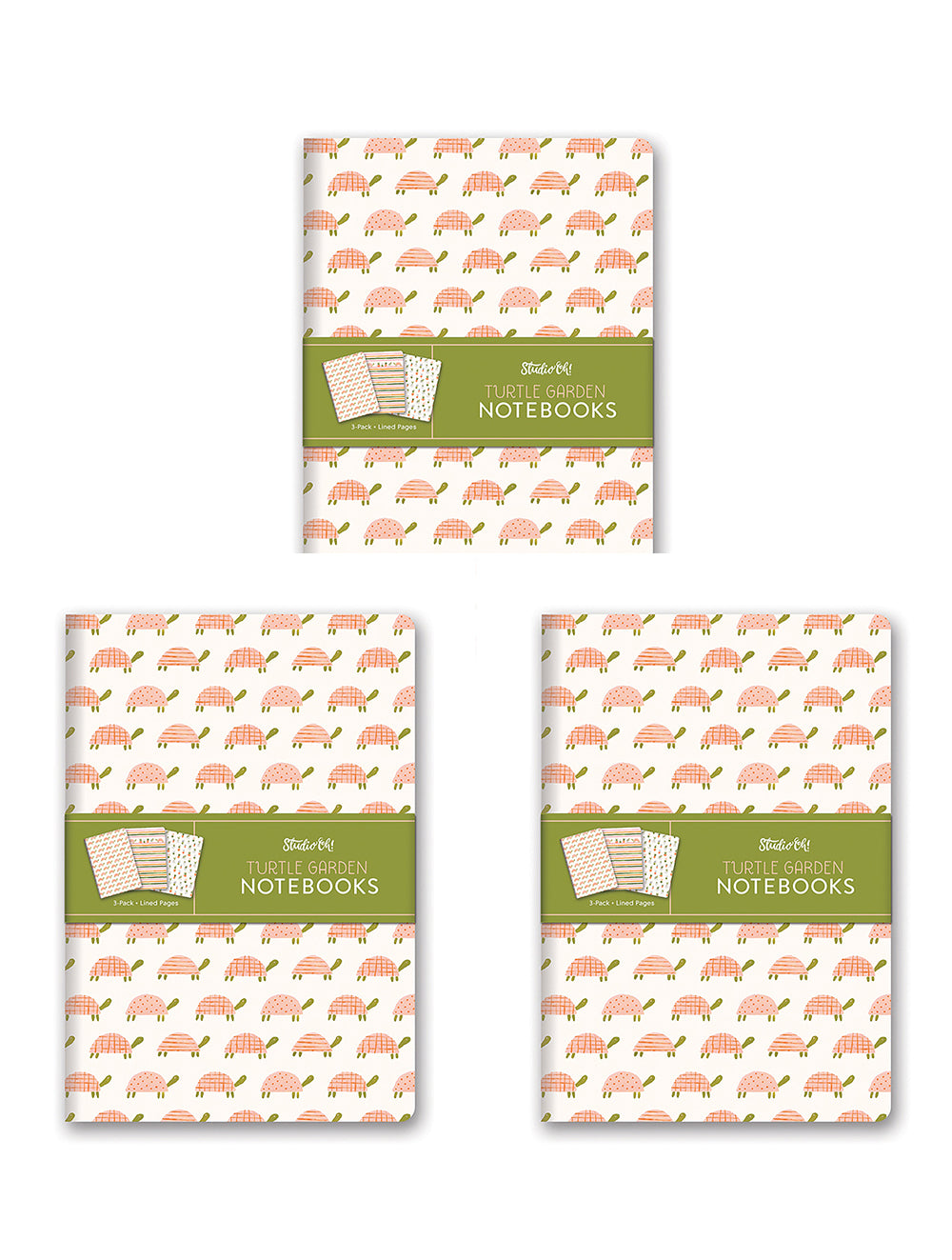 3x 3pc Studio Oh Notebook Journals Writing Stationery 80Pgs/Each Turtle Garden