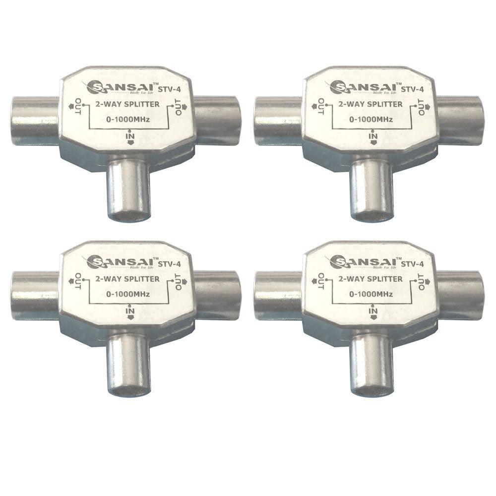 4x PAL/TV/FM Radio 2 Way Antenna Splitter Coax Adapter