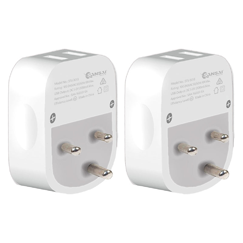 2PK Sansai Travel Adaptor w/ USB-C And USB-A Port - AU/ZA Region