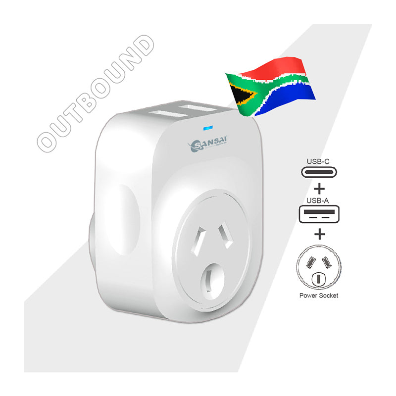 2PK Sansai Travel Adaptor w/ USB-C And USB-A Port - AU/ZA Region