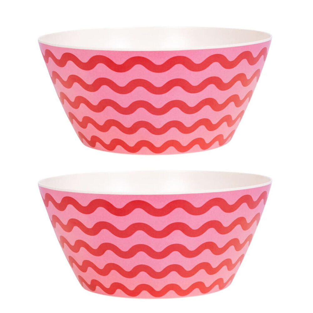 2PK Splosh Summer Waves Bamboo Melamine Salad Serving Bowl 24cm Round Pink