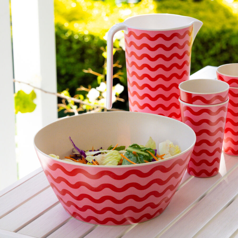 2PK Splosh Summer Waves Bamboo Melamine Salad Serving Bowl 24cm Round Pink