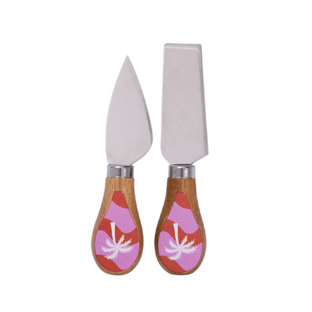 2x 2pc Splosh Summer Waves Bamboo Stainless Steel Cheese Knife Set Pink