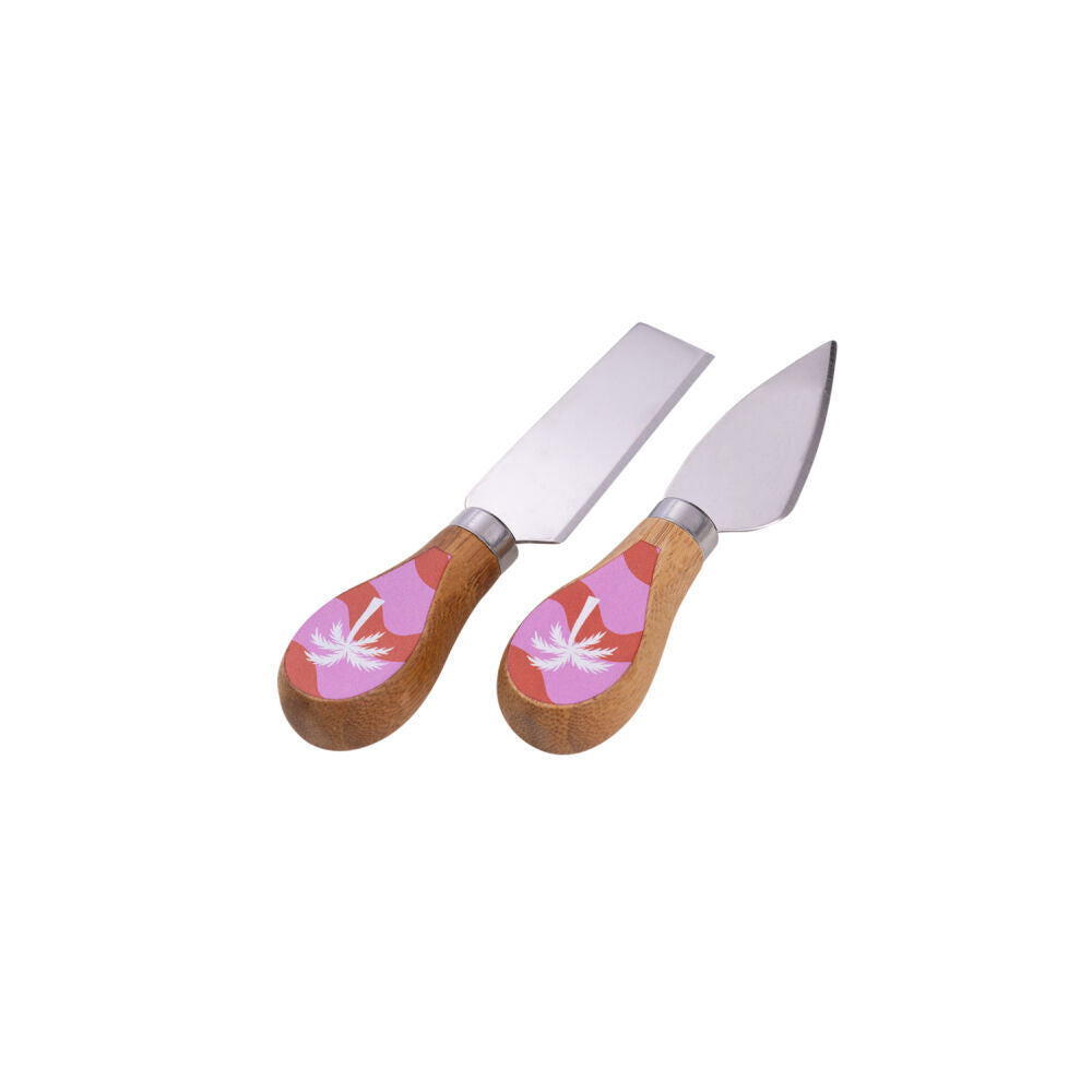 2x 2pc Splosh Summer Waves Bamboo Stainless Steel Cheese Knife Set Pink
