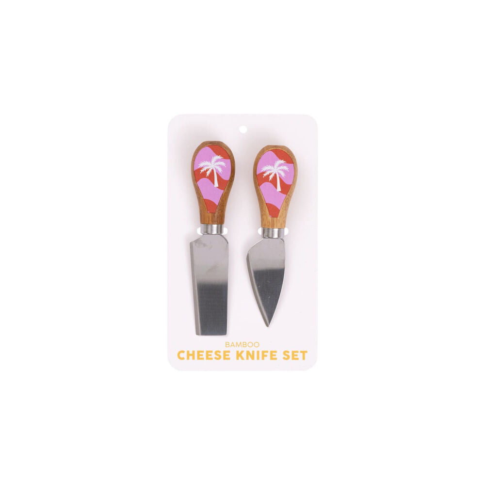 2x 2pc Splosh Summer Waves Bamboo Stainless Steel Cheese Knife Set Pink