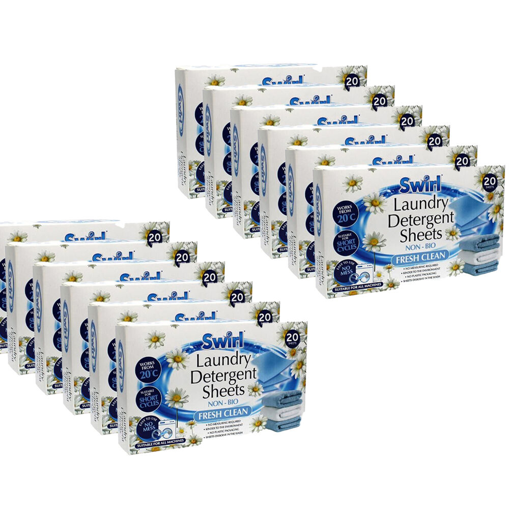 12x 20pc Swirl Laundry Detergent Cleaning Sheets - Fresh Clean