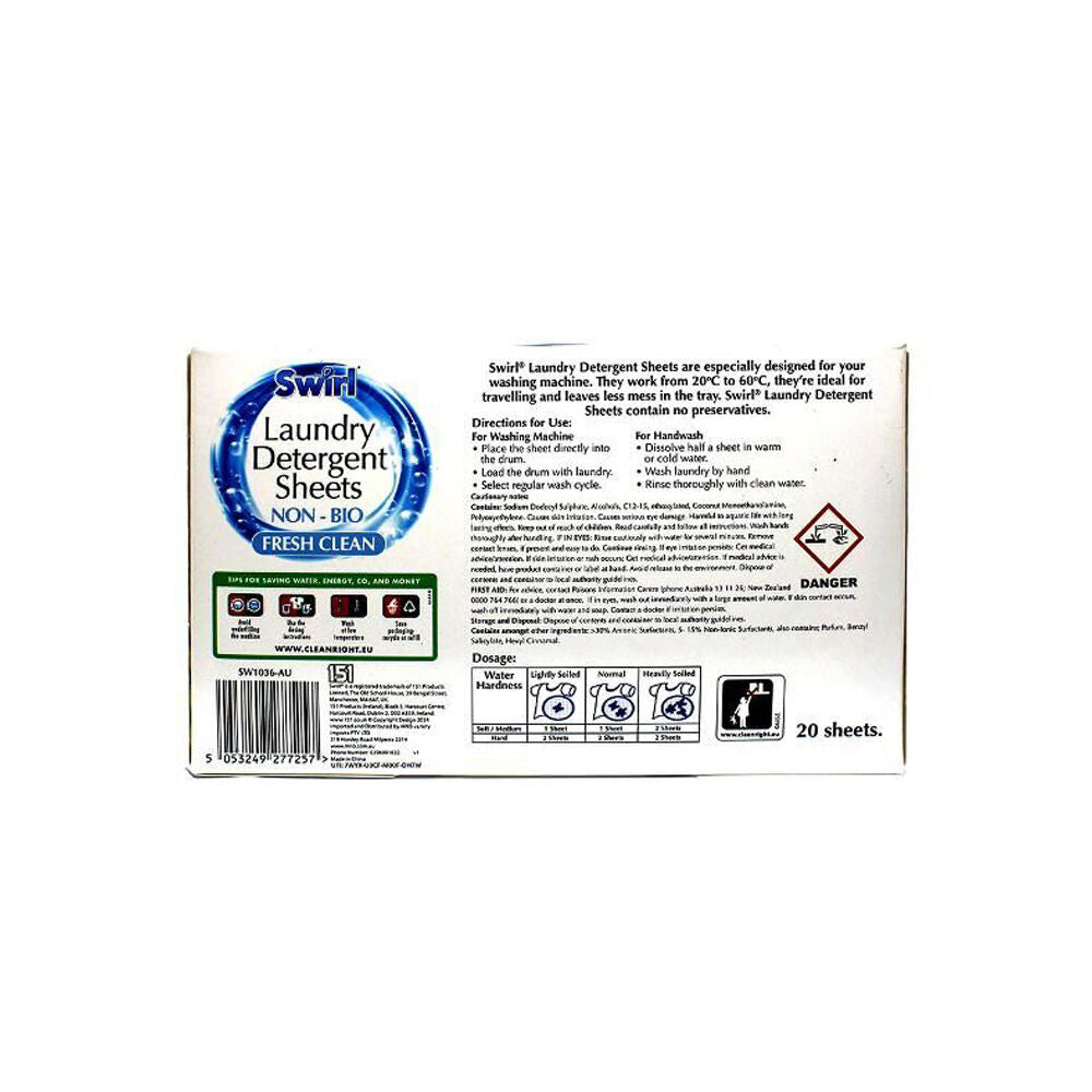 12x 20pc Swirl Laundry Detergent Cleaning Sheets - Fresh Clean
