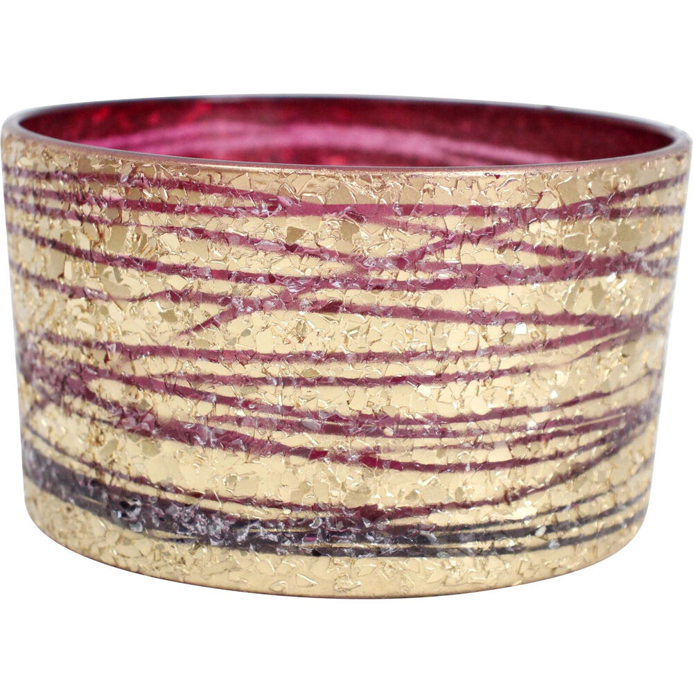 2PK LVD Glass Votive Candle Holder Home Decor 13cm Cranberry Ribbon Gold