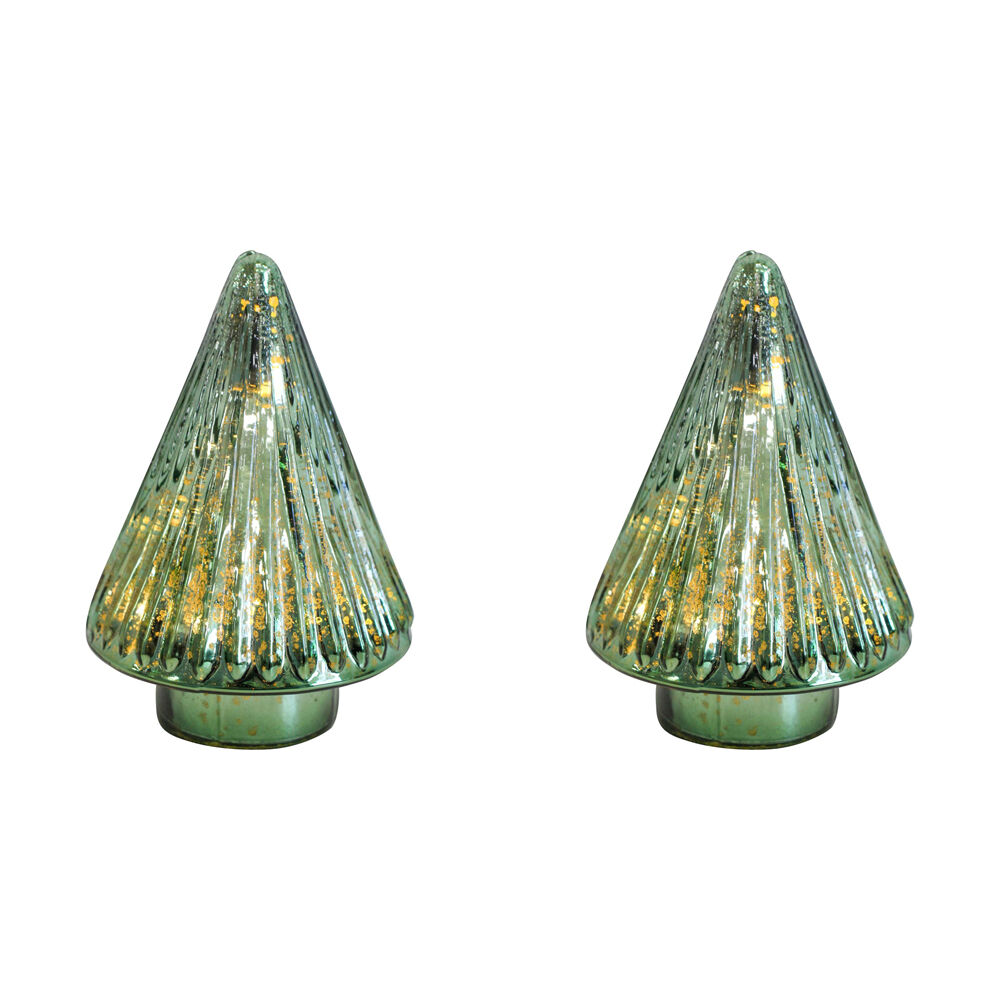 2PK LVD Glossy Glass LED Festive Christmas Tree Decor Small 9x9x14cm Laurel