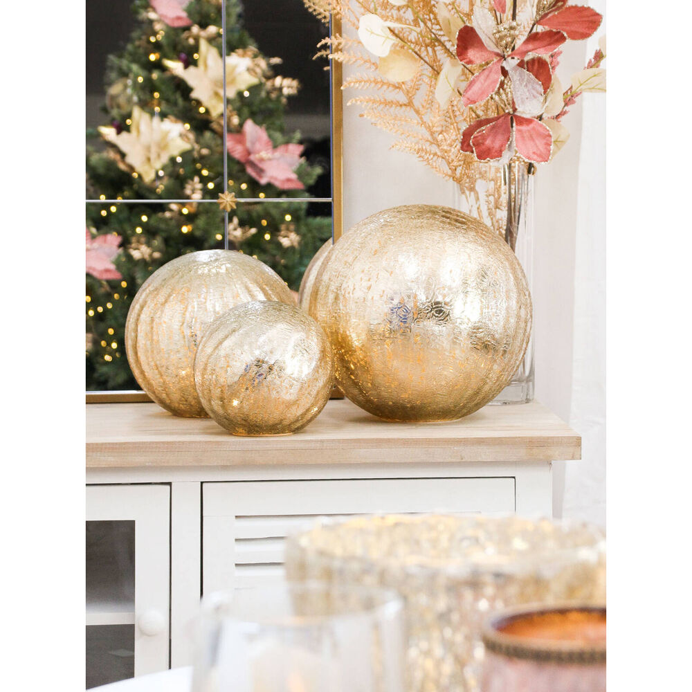 LVD Glass Ball Nougat Crackled Led Home/Lounge Decor Gold XL