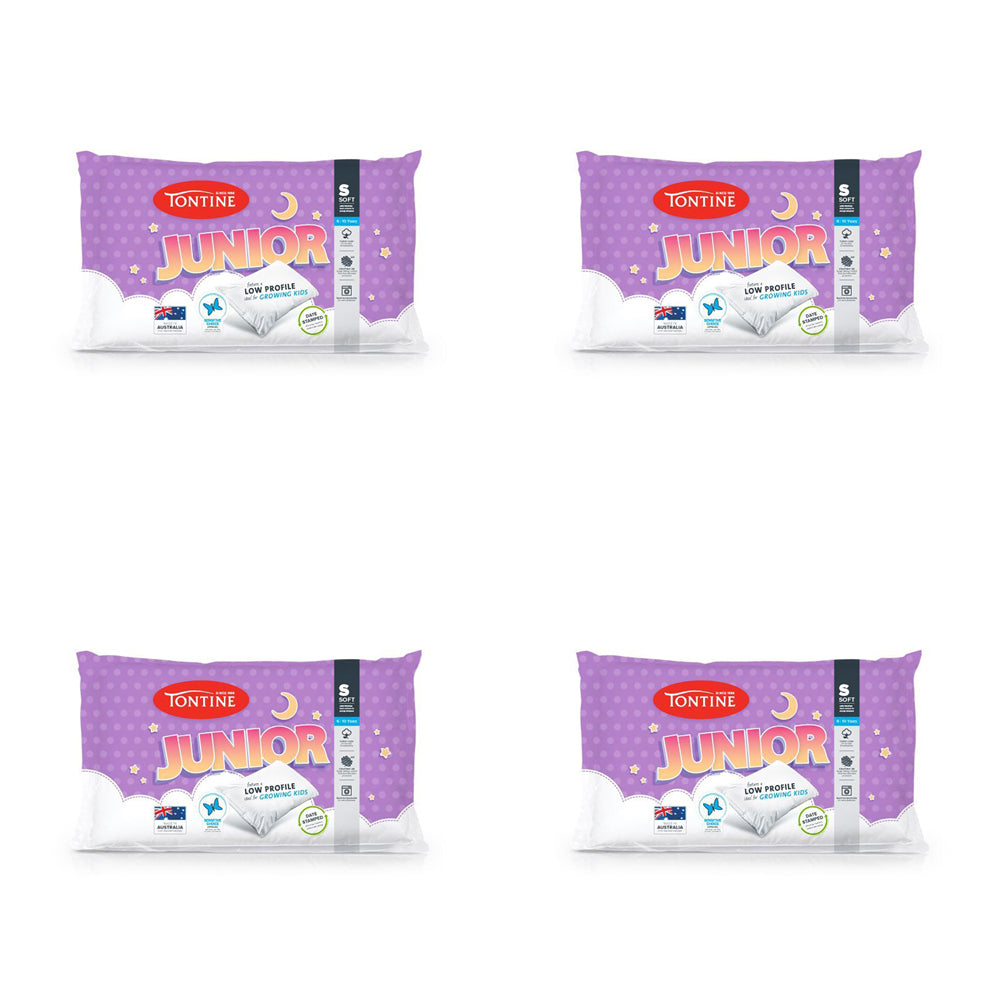 4PK Tontine Junior 6-10yrs Soft Pillow Low Profile