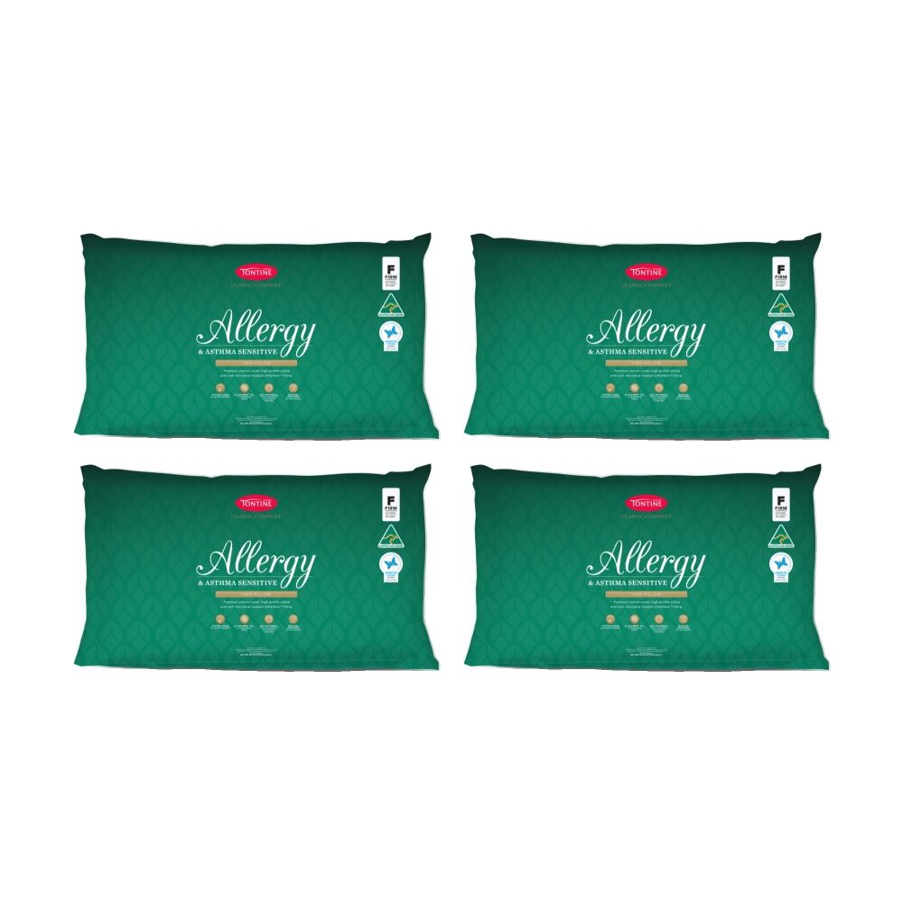 4PK Tontine Classic Comfort Allergy & Asthma Sensitive Pillow High Firm Standard