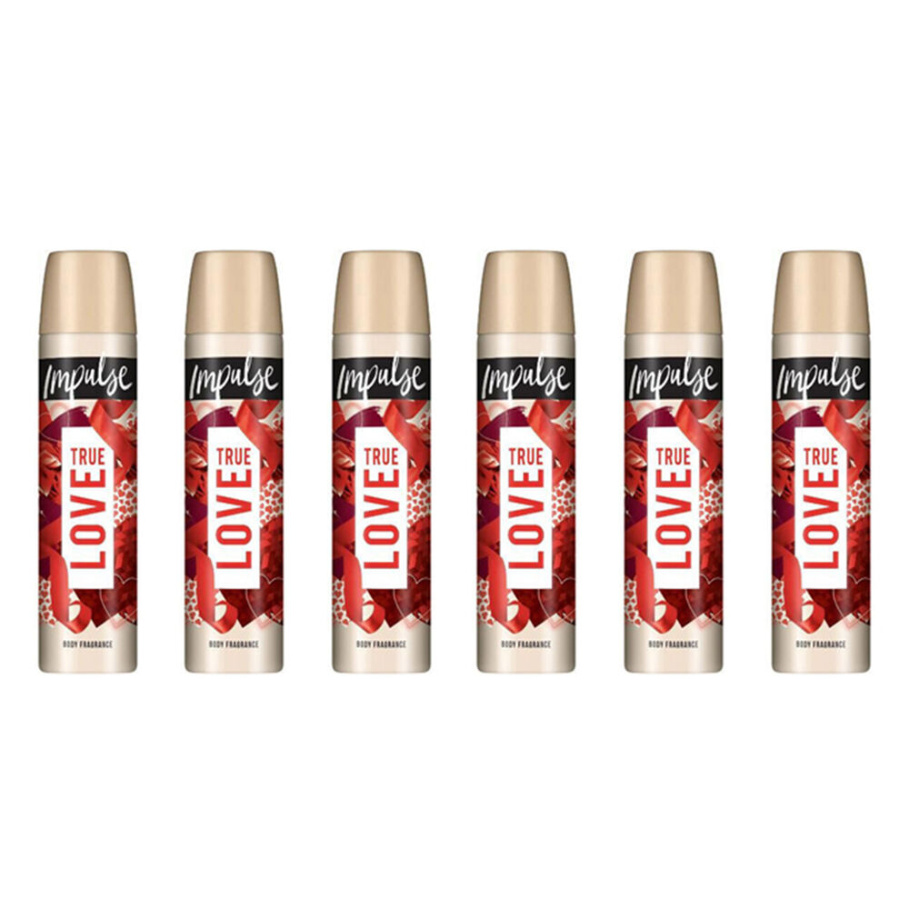 6PK Impulse True Love Body Spray Fragrance 75ml Mist For Women